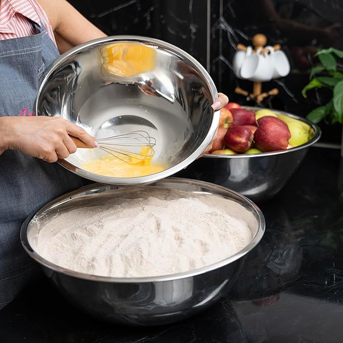 WHYSKO® Large Mixing Bowls, Set of 3 Stainless Steel 20 Quart Bowls for Restaurants, Food Service, Caterers and Home Kitchen Use, Rust Proof Bowls Great for Meal Prep, Baking, Serving, Food Storage