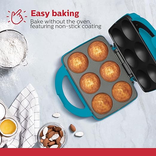 Holstein Housewares Non-Stick 6-Count Electric Cupcake Maker Machine – Bakes 6 Cupcakes, Muffins, Pizza Cups, Cinnamon Buns – Perfect for Gifts, Birthdays, Holidays, or Bake Sales, Teal