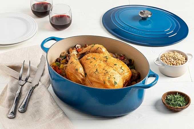 Le Creuset Enameled Cast Iron Signature Oval Dutch Oven, 8 qt., Rhone with Gold Knob