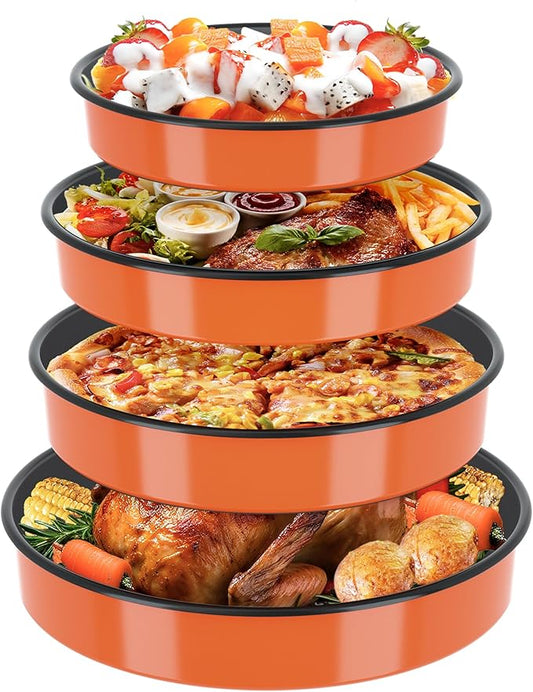 Round Roasting Pans Bakeware 4 Pack Enamelwere Baking Cake Pans Set Casserole Dishes 9/10/12/14inch Turkey Chichen Vegetables Roaster Oven Dishwasher Safe Thanksgivinfg Holiday (Orange)
