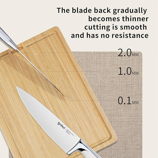 8 inch Mirror Polished Chef Knife, German 1.4116 High Carbon Stainless Steel Chefs Knife with White ABS & Stainless Steel Handle, Razor Sharp Kitchen Knife for Home & Restaurant