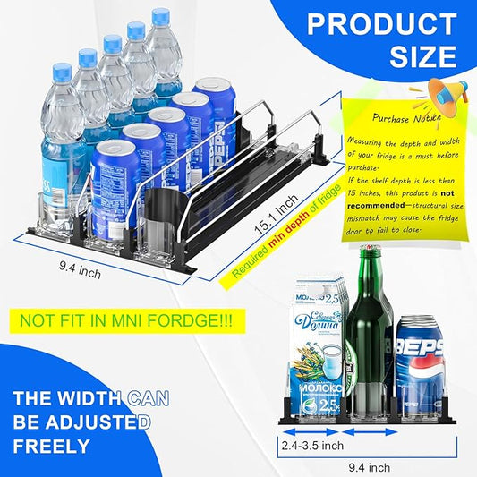 2024 Drink Organizer for Fridge, Upgrade Soda Can Dispenser for Refrigerator, Automatic Pusher Glide Fridge Can Organizer for Refrigerator, Fridge Soda Can Organizer (3 Rows Black)