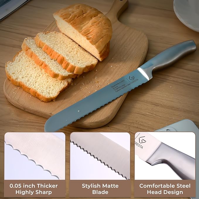Bread Knife – Serrated Bread Knife for Homemade Bread, Razor-Sharp Stainless Steel Blade, Ideal for Slicing Sourdough, Bagels, Cake & More (Black, 8 Inches)