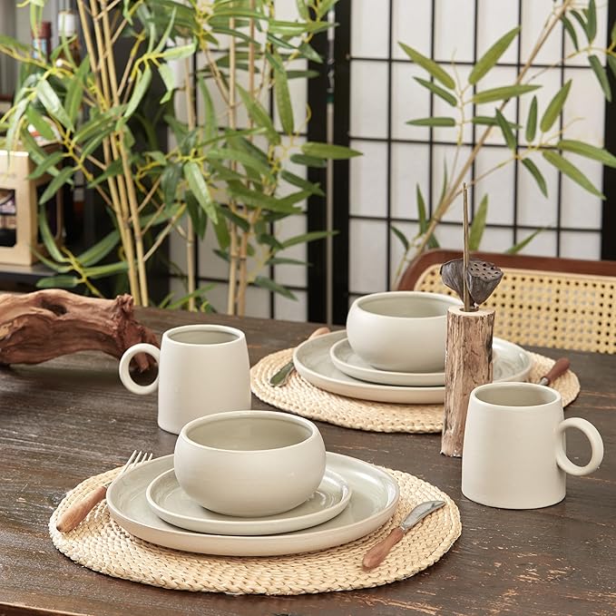 Bico Reactive Glaze Light Grey 16oz Stoneware Straight Mugs Set, Set of 2, Microwave and Dishwasher Safe, for Coffee, Hot Chocolate, Milk