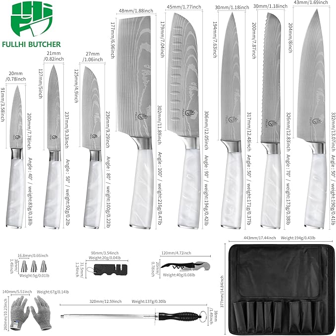 FULLHI Knife Set, 14pcs Japanese Knives Set, Multiple Colour Premium German Stainless Steel Chef Knife Set