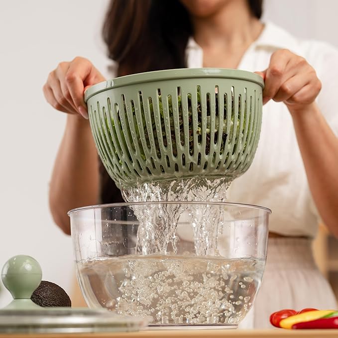 Generic BZ Chef Salad Spinner Pro: Large 4L Salad Bowl with Built-in Colander Drain - Effortless Washing, Spinning, and Drying for Crisp Greens and Veggies - Kitchen Essential Gadgets