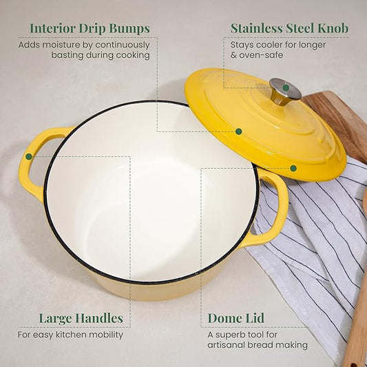 Larder & Vine 21 Piece Cookware Set (Limoncello) | Dutch Oven, Utensil Set, Saucepan, Skillet, and Trivets