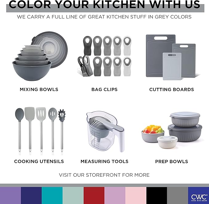 COOK WITH COLOR Mixing Bowls with TPR Lids - 12 Piece Plastic Nesting Bowls Set includes 6 Prep Bowls and 6 Lids, Microwave Safe Mixing Bowl Set (Speckled Charcoal)