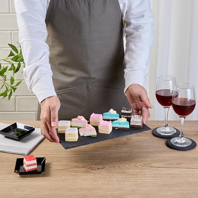 Restaurantware Slate Serving Tray 1 Pack of 11.8" x 6" Foam Feet Charcuterie Stone Plate Rustic Edges Freezable Black Serving Display Cheese Boards for Kitchen, Gourmet, Dining, Parties