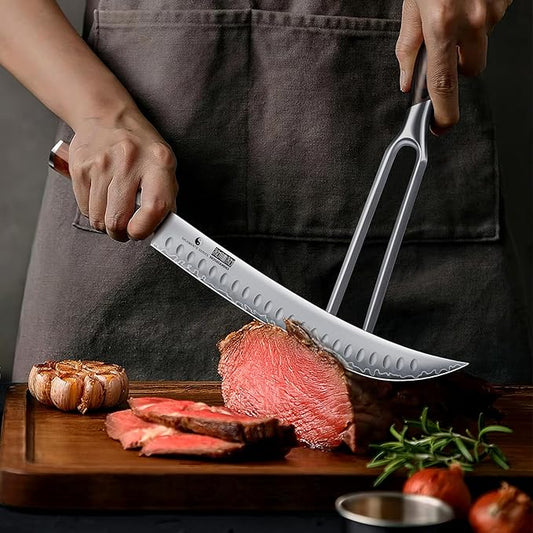 Brisket Slicing Knife 12 Inch, Japanese High Carbon Steel Butcher Breaking Knife with Ergonomic Handle, Razor Sharp Curved Carving Knives for Meat, BBQ