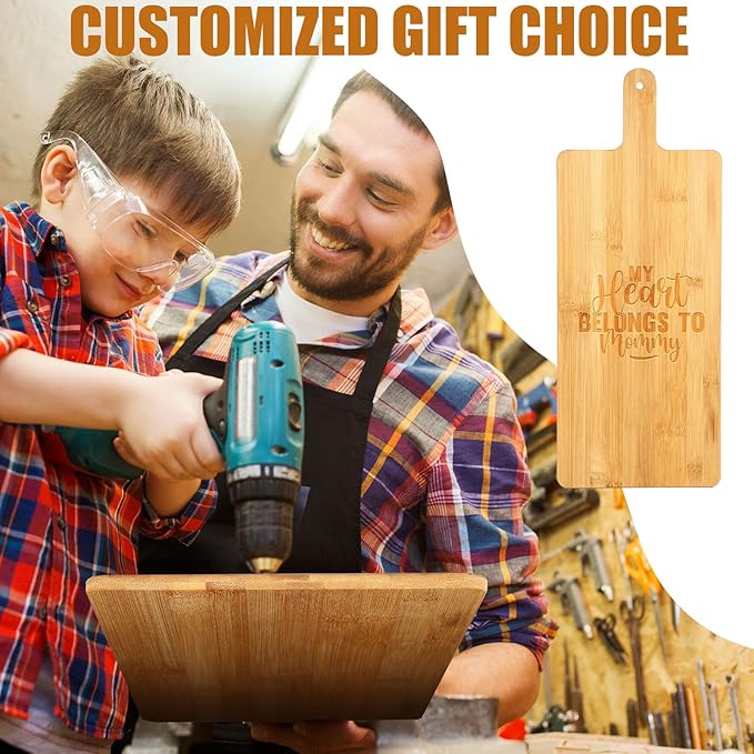 Patelai 12 Packs Wooden Cutting Board Set with Handles Large Kitchen Serving Plain Chopping Board Bulk Gifts for Mom for Vegetables Meat Pizza Cheese Fruit Bread(Bamboo,21.5 x 8.75 Inch)