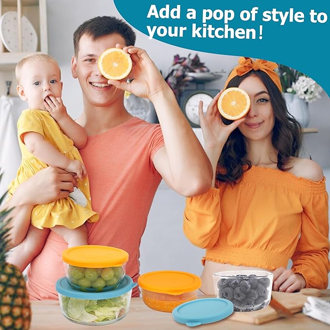 1 Cup 2 Cup 4 Cup Round Silicone Replacement Lids for Pyrex 7202-PC, 7200-PC, 7201-PC Glass Bowls, 6 Pack, Microwave & Dishwasher & Freezer Safe (Container not Included)