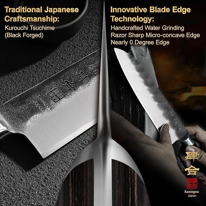 7 Inch Santoku Knife, Black Forged Japanese Chef Knife with AUS-8 Alloy Steel, Japanese Santoku Knife with Full Tang Pakkawood Handle, Christmas Gift with Premium Box (7 Inch Santoku Knife)