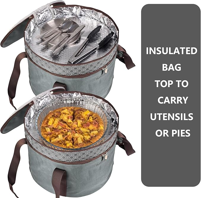 12 Inch Cake carrier Container with Lid and Handles Includes Insulated Bag for Safe Transportation of Buttercream Doesn't Melt Easy for Cakes, Pies and Cupcakes (Grey)
