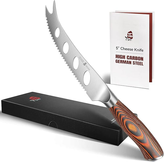 TUO Cheese Knife, Tomato Knife 5.5" Serrated Blade, High Carbon German Steel, Mutil-Use Non Stick Design, Pakkawood Handle - Fiery Phoenix Series