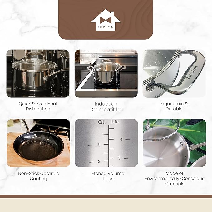 Party Pot, 9.8-Quart Triple Clad Pot with Portal Lid and 3-Quart Steamer, PTFE & PFOA Free, Freezer to Oven Safe, Induction Compatible Silver Extra Large