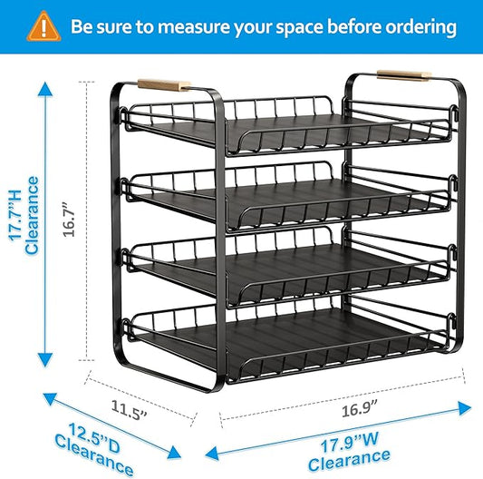 MAXIFFE 4 Tier Can Organizer, Space-Saving Easy Assembly Adjustable Sturdy Metal Hold 48 Cans Storage Holder Rack Dispenser for Pantry Kitchen Cabinet Countertop RV, for Soda Drinks Fruits, Black