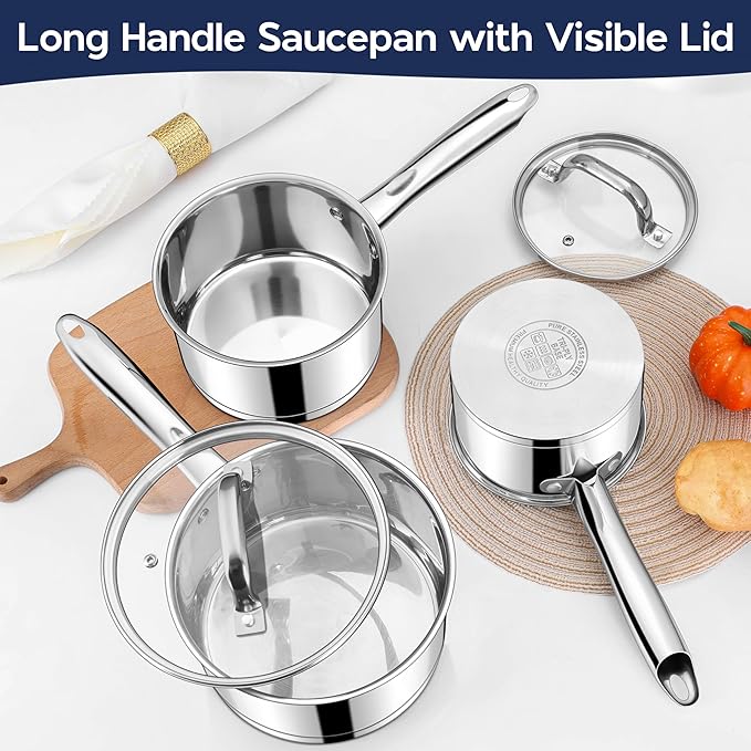 LIANYU 2 Quart Saucepan with Lid, Stainless Steel Sauce Pan Small Cooking Pot, Tri-Ply Bottom Multipurpose Sauce Pot, Dishwasher Safe, Compatible with All Stovetops