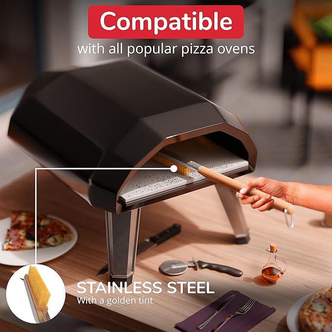 Pizza Oven Cleaning Bundle - 4-Piece Set with 26-Inch Brush, Integrated Scraper & 3 Replacement Heads