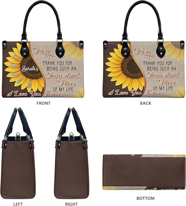 THUYPT Personalized Birth Flower Leather Bag for Mom, Women Faux Leather Handbags with Ziplock, Mother's Day Gifts