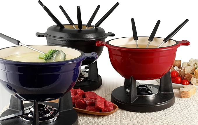 Swissmar F66541 Lucerne 10 Piece Cast Iron Fondue Set, Indigo Blue