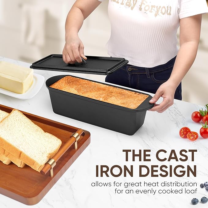 Cast Iron Bread Pan with Lid 16x5 Inch, Nonstick Popover Pan for Sourdough and Homemade Bread, Mini Loaf Pans with Lids, Pullman Loaf Pan for Sandwich Bread, Nonstick Baking Bread Pans