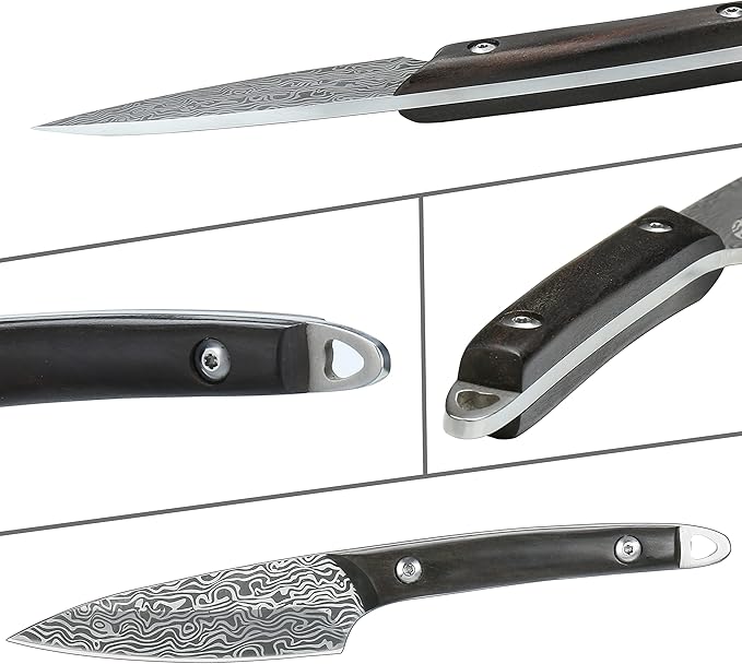 WILDMOK Fruit Knife Paring knives Stainless Steel 3.3 Inch Utility Knife Fruit and Vegetable Cutting Carving Kitchen Knife with Leather Case (B)