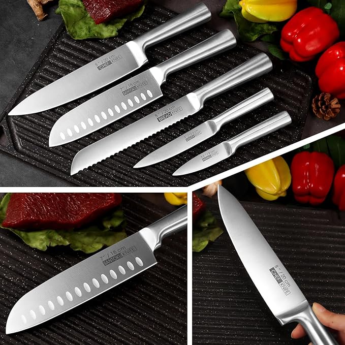 KOFERY 5-Piece Kitchen Knife Set - Razor-Sharp Stainless Steel Blades with Integrated Ergonomic Handle - Easy Clean and Ideal for Culinary Masters