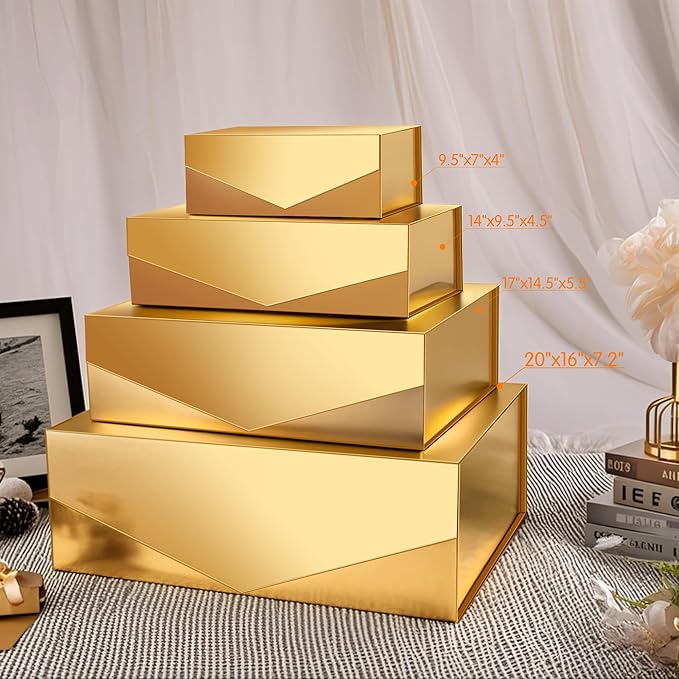 19.2x15.8x7 Inches, 5 Extra Large Gift Boxes with Lids, Bridesmaid Proposal Boxes with Magnetic Closure, Giant Gift Boxes for Clothes and Large Gifts (Glossy Gold)