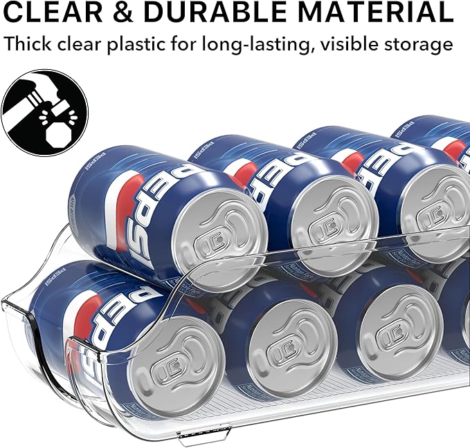 Simple Houseware Soda Can Organizer and Dispenser for Refrigerator / Pantry, Clear, Set of 2