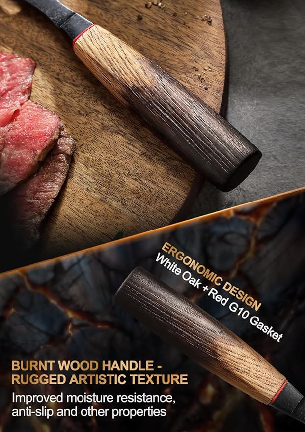 XINZUO 5.9 Inch Meat Carving Fork,High-Strength 430 Stainless Steel,2 Prong Kitchen Forks For Barbecue, Serving, Cooking, Grilling, Roasting,Ergonomic White Oak + Red G10 Gasket Handle