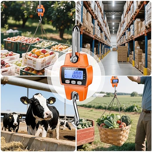 RoMech 660lb Digital Hanging Scale with Cast Aluminum Case, Handheld 300Kg Mini Crane Scale with Hooks for Farm Hunting Fishing Outdoor (Orange)