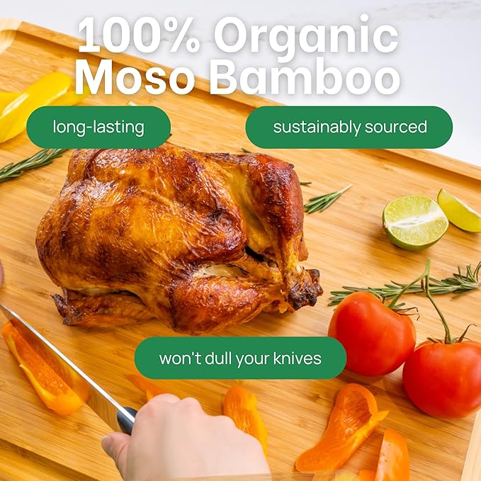 GREENER CHEF 24 Inch Bamboo Cutting Board with Lifetime Replacement - 2XL Extra Large Wooden Butcher Block for Kitchen, Stove Top, Meat, Vegetables, and Charcuterie with Deep Juice Grooves