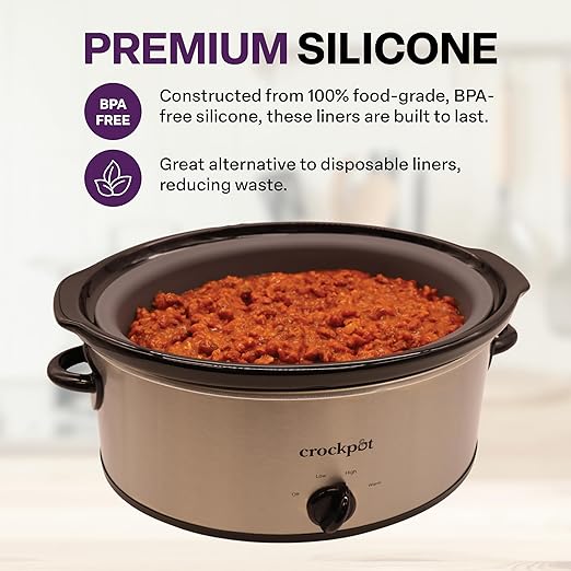 Silicone Slow Cooker Liner Insert, Compatible with 7 Quart Crock-Pot (SCV700-S-BR), BPA-Free Silicone, Dishwasher Safe and Mess Free, Charcoal Gray