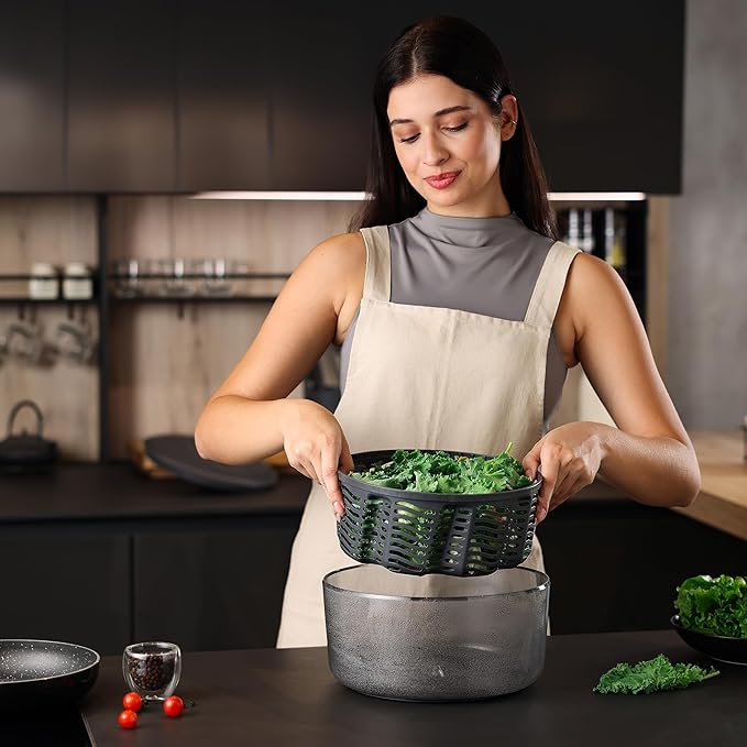 Zyliss Easy Spin Salad Spinner - Fruit & Veggie Dryer - Produce Spinner & Cleaner for Salad Prep - Dishwasher-Safe Kitchen Essential - Non-Slip Bowl with Pull Handle - Grey Easy Spin Large