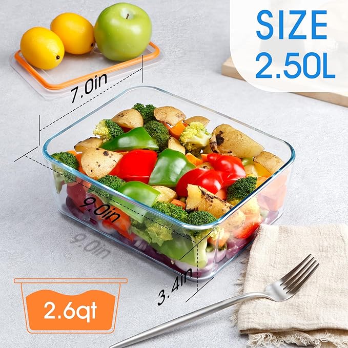 NUTRIUPS 2.6QT Deep Glass Baking Dish with Lid,(9×7in )Deep Rectangular Glass Baking Dish for Oven