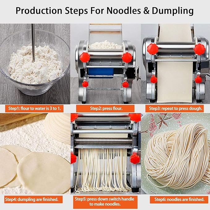 Pasta Making Machine,Electric Noodle&Dumpling Maker For Home/Commercial Use,Full Stainless Steel Dual Knife No Disassembled-3/9mm Width Noodle/0.3-5mm Thickness Dough-Auto Noodle Cutter.