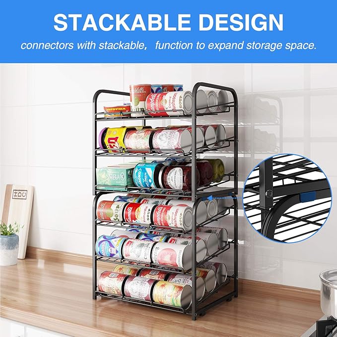 AIYAKA Can Rack Organizer, 3 Tier Stackable Can Storage Dispenser,for Food Storage, Kitchen or Pantry, Storage for 36 Cans, Black