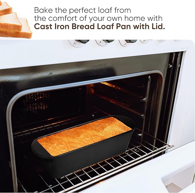 Cast Iron Bread Pan with Lid 16x5 Inch, Nonstick Popover Pan for Sourdough and Homemade Bread, Mini Loaf Pans with Lids, Pullman Loaf Pan for Sandwich Bread, Nonstick Baking Bread Pans