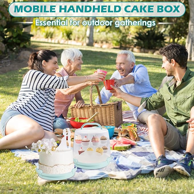 Cake Carrier Round Cake Stand Plus Height Cake Container with Cupcakes Pad, Handle, Lid Reusable Package Box for Transporting Desserts,Pie,Toast,Fruit (10" Black)