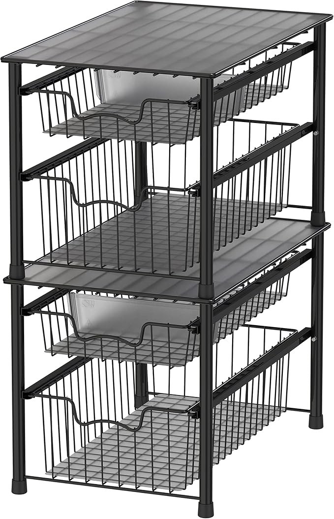 Simple Houseware Stackable 2 Tier Basket Drawer, Black