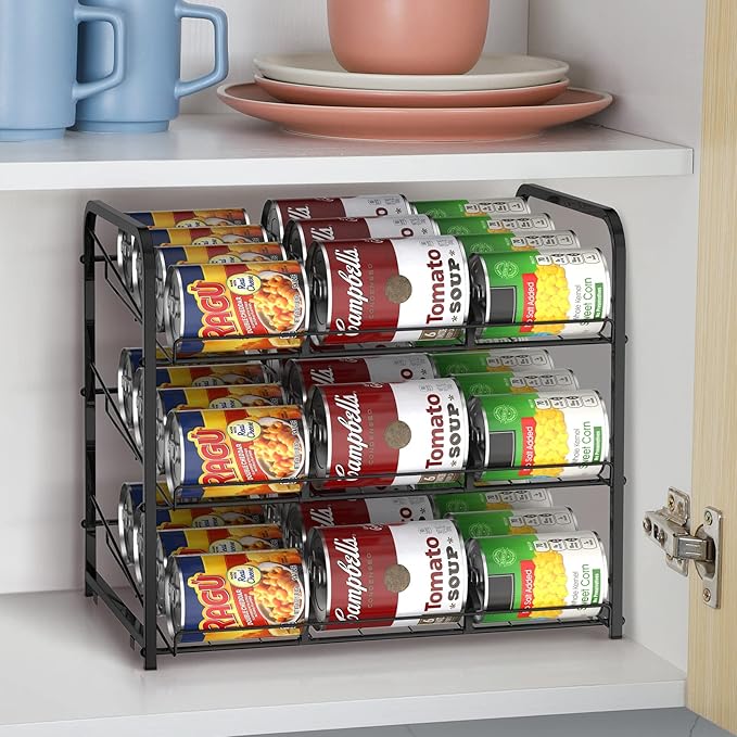 Can Organizer for Pantry Stackable 2 Pack, Can Storage Organizer Rack Stacking Can Dispensers Small Space Holds up to 36 Cans for Pantry, Kitchen, Cabinet Black
