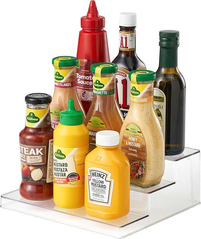 vacane Clear Spice Rack, 3 Tiered Shelf Spice Organizer for Cabinet, Spice Shelf and Jar Organizers Make Up Organization Great for Pantry, Bathroom, Kitchen, Bedroom, Office