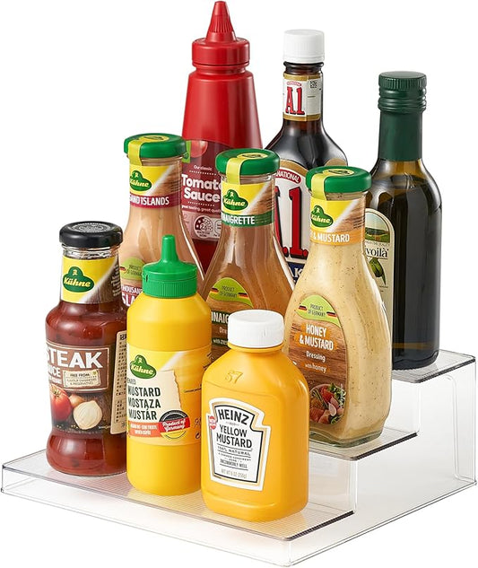 vacane Clear Spice Rack, 3 Tiered Shelf Spice Organizer for Cabinet, Spice Shelf and Jar Organizers Make Up Organization Great for Pantry, Bathroom, Kitchen, Bedroom, Office