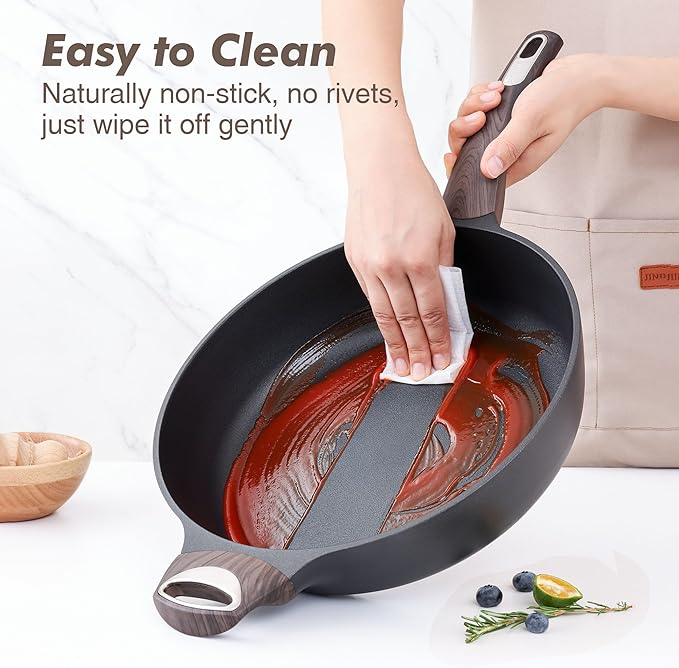 SENSARTE Nonstick Frying Pan Skillet with Lid, 10.5 Inch Deep Frying Pan, 3.8 Qt Non Stick Saute Pan with Cover, Induction Pan, Healthy Non Toxic Cooking Pan with Helper Handle, PFOA PFOS Free