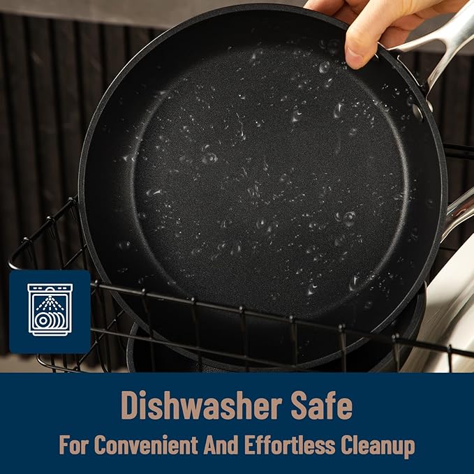 UCC LIFE 8" Nonstick Frying Pan, Non Stick Fry Pans Skillets, Egg Omelet Pan, Stainless Steel Handle, Oven Safe Compatible with All Stove-tops (Black)