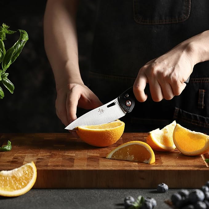 SENBON 440 Stainless Steel Super Sharp Pocket Folding Chef Knife - Peeling, Utility, Fruit Knife - G10 Handle - Camping, Barbecue, Outdoor - Clip
