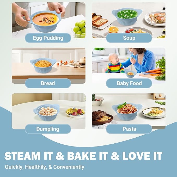 Silicone Microwave Steamer - Microwave Pot Steamer Basket Bowl for Baby Food, Vegetables & Dumplings, Compact & Lightweight Design, Oven & Dishwasher Safe (Blue, S 20oz(600ml))