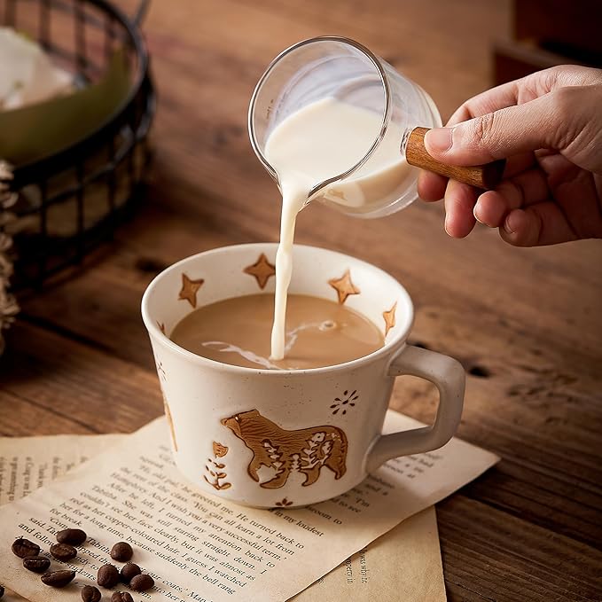 12oz Vintage Ceramic Coffee Mug Set of 4 - Handmade Stoneware Pottery Countryside Farmhouse Fall Autumn Tea Mugs with Big Handle for Latte,Cocoa,Dishwasher & Microwave Safe Cups (Animals)