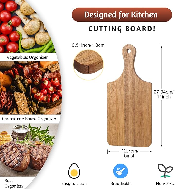 Zubebe 12 Pcs 11'' x 5'' Bulk Cutting Board Bamboo Wood Acacia Wood Walnut Chopping Board with Handle Laser Engraving Kitchen Serving Board Charcuterie Board for Thanksgiving Housewarming Gift